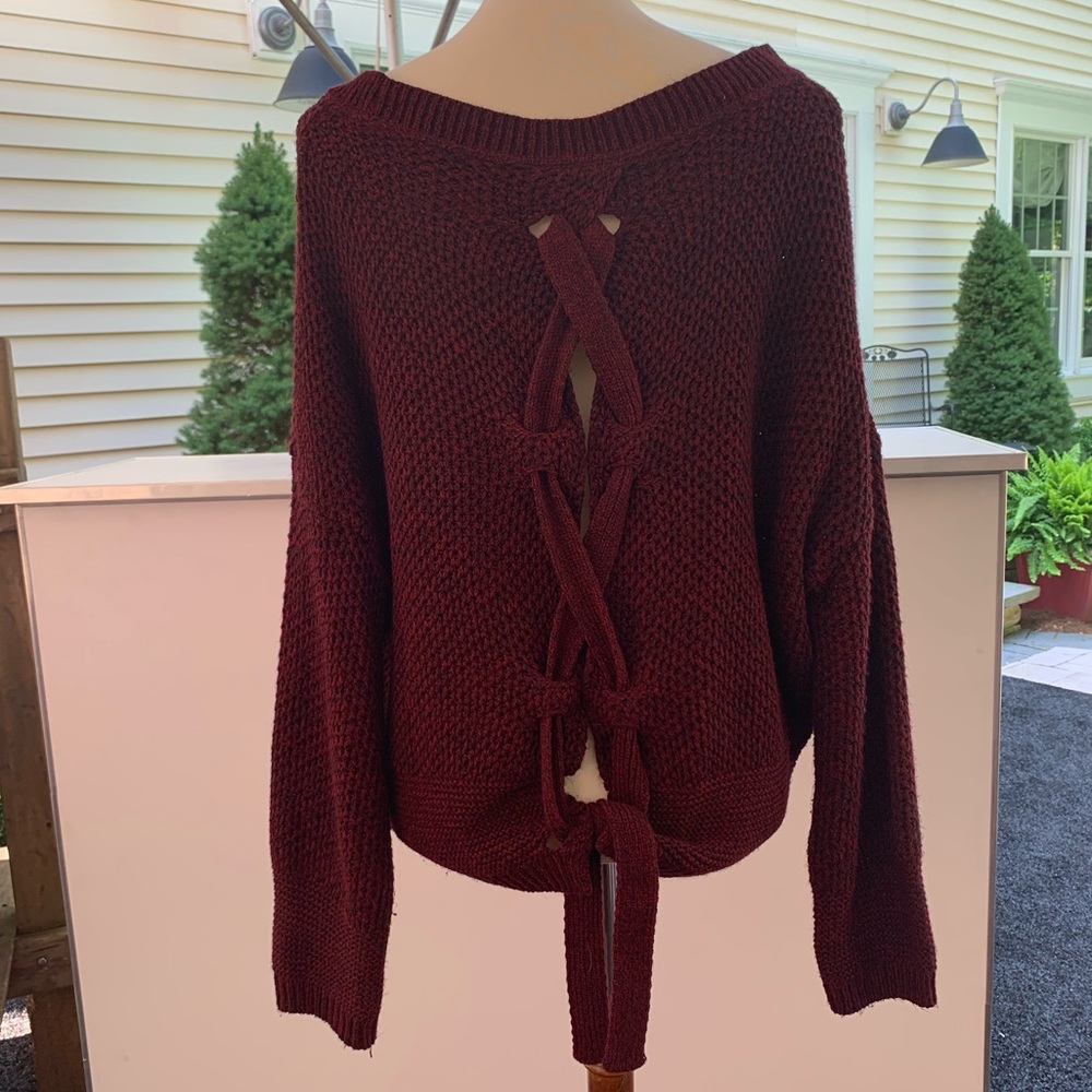 SOLD- Express Maroon Lace Up Back Sweater - Picture 7 of 8